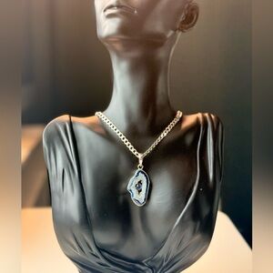 The Landing Co. Brand Silver and Blue Geode Pendant Chunky Stalactite Agate
